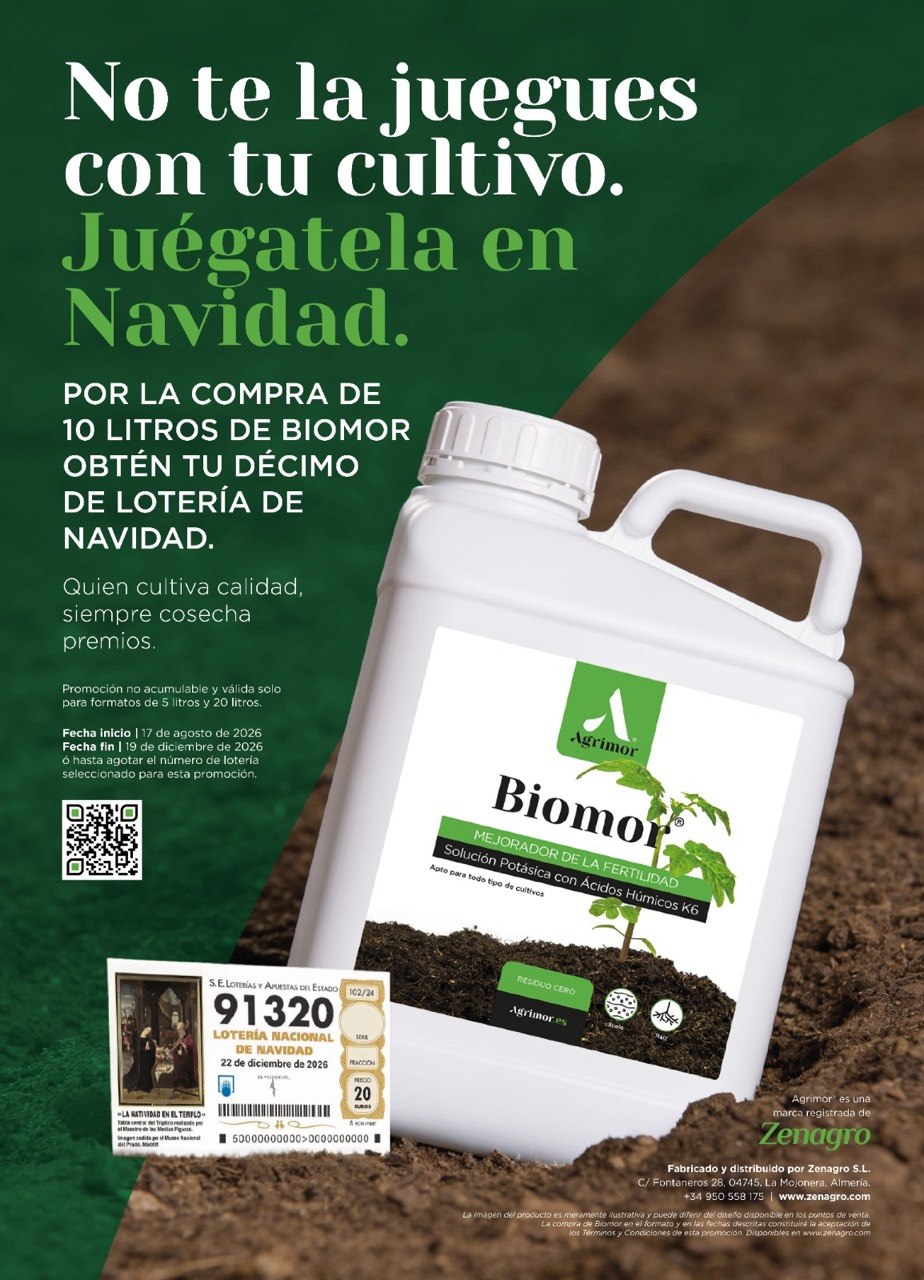 Cartel de la promoción de Navidad de Biomor: por la compra de 10 litros, un décimo de la Lotería de Navidad.