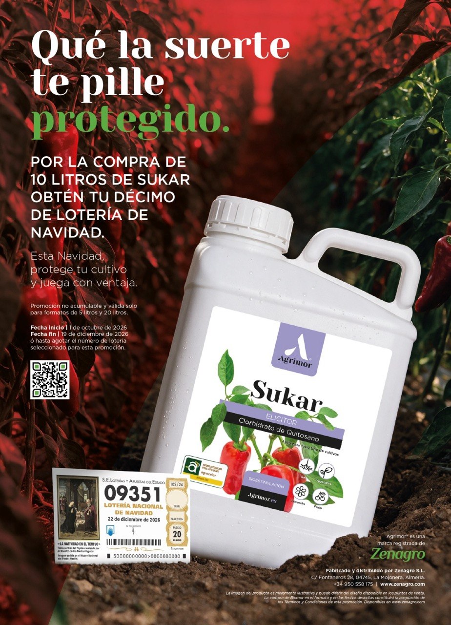 Cartel de la promoción de Navidad de Sukar: por la compra de 10 litros, un décimo de la Lotería de Navidad.